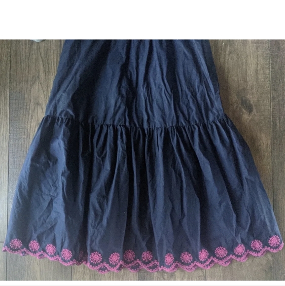 J. Crew Size 2 Solid Navy Blue Maxi Tiered Dress Womens w/ Pink Acc 98% Cotton. - Picture 11 of 12
